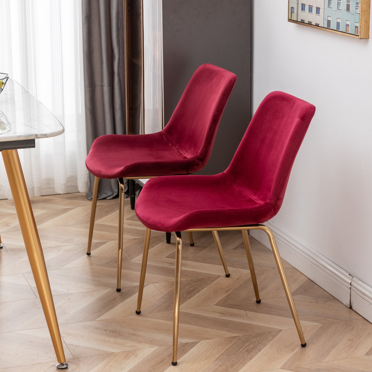 Roundhill Furniture Aufurr Modern Velvet Dining Chair, Red, Set of 2
