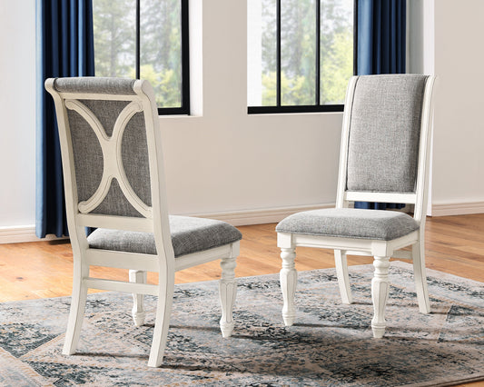 Roundhill Furniture Belleza Solid Wood Upholstered Dining Chairs, Antique White, Set of 2
