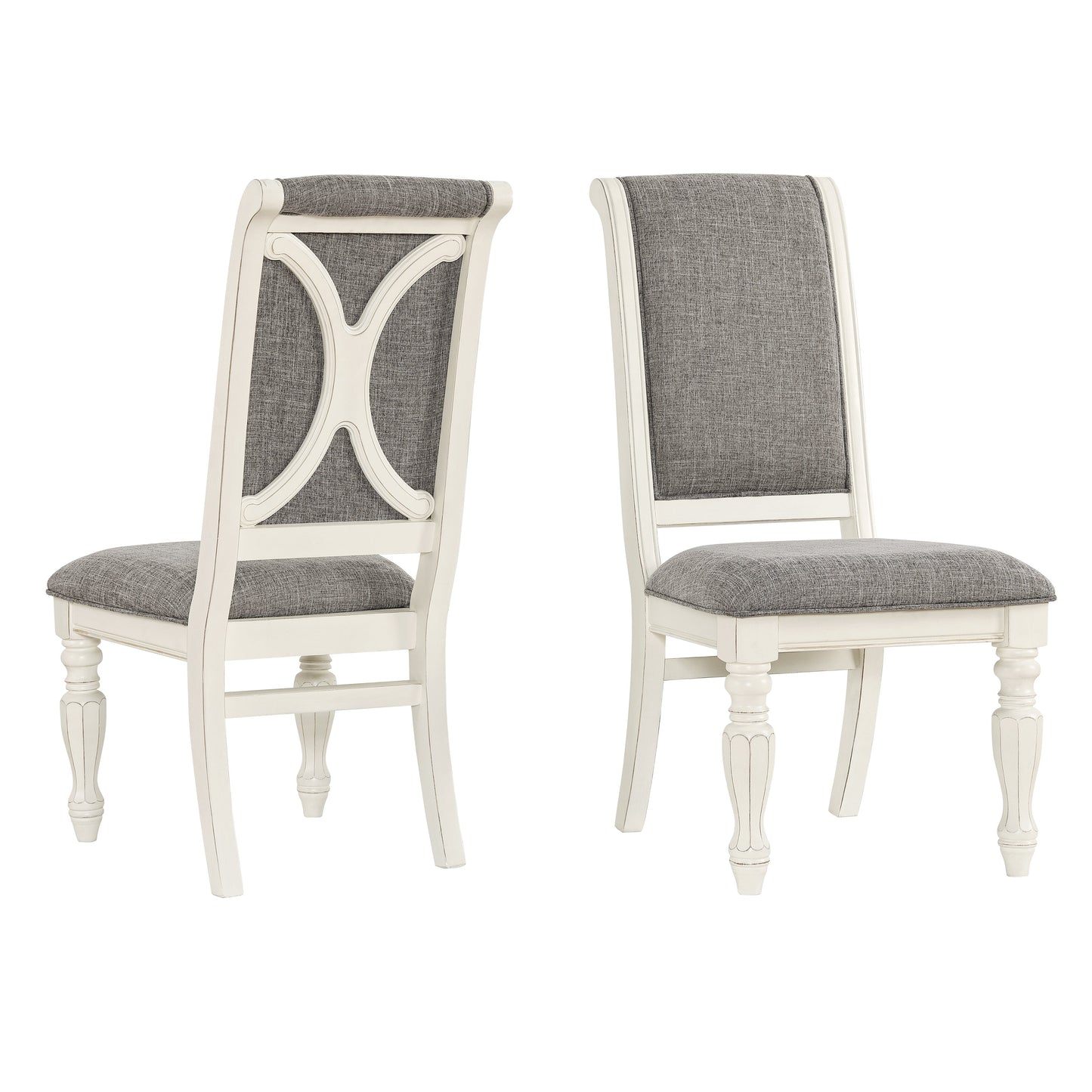 Roundhill Furniture Belleza Solid Wood Upholstered Dining Chairs, Antique White, Set of 2