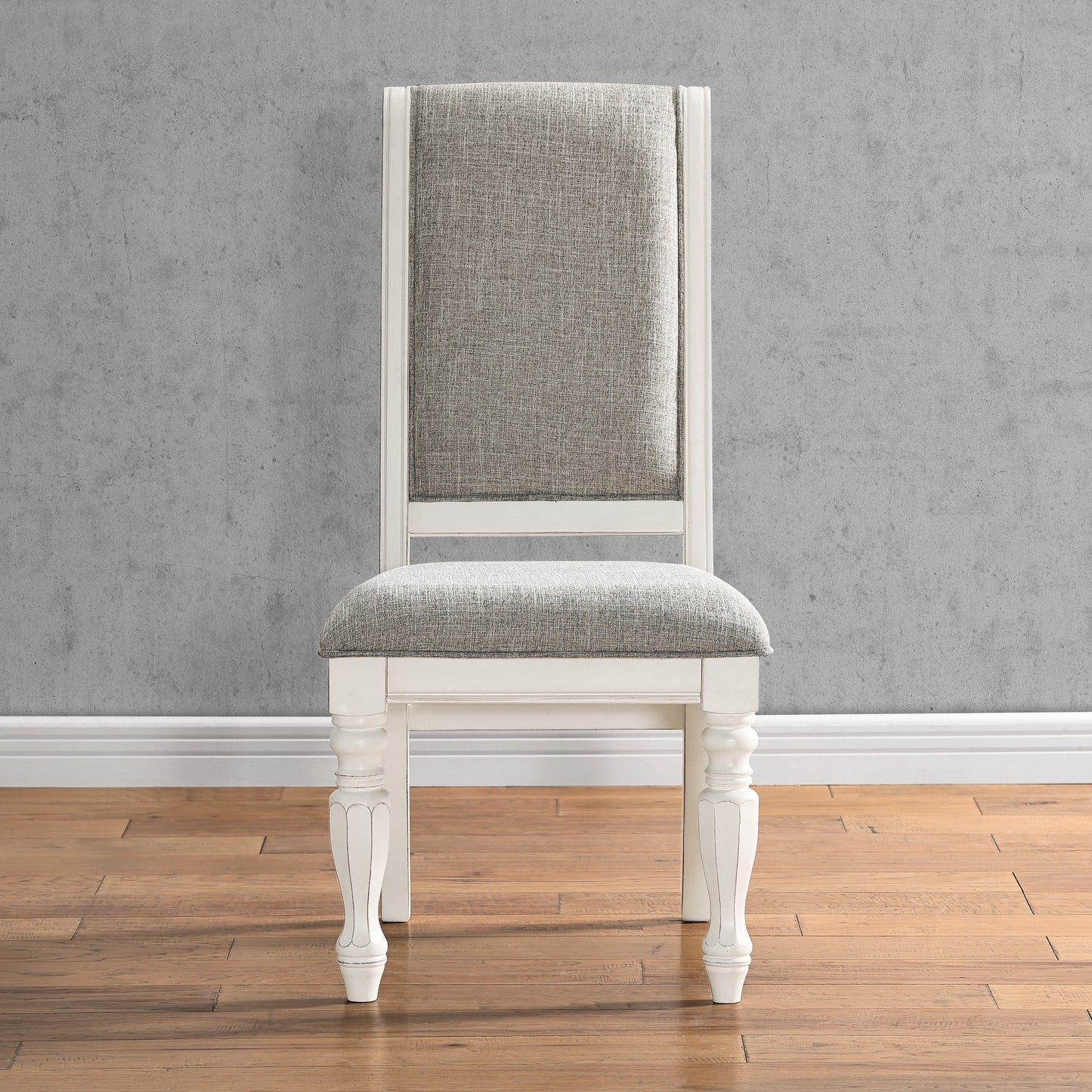 Roundhill Furniture Belleza Solid Wood Upholstered Dining Chairs, Antique White, Set of 2