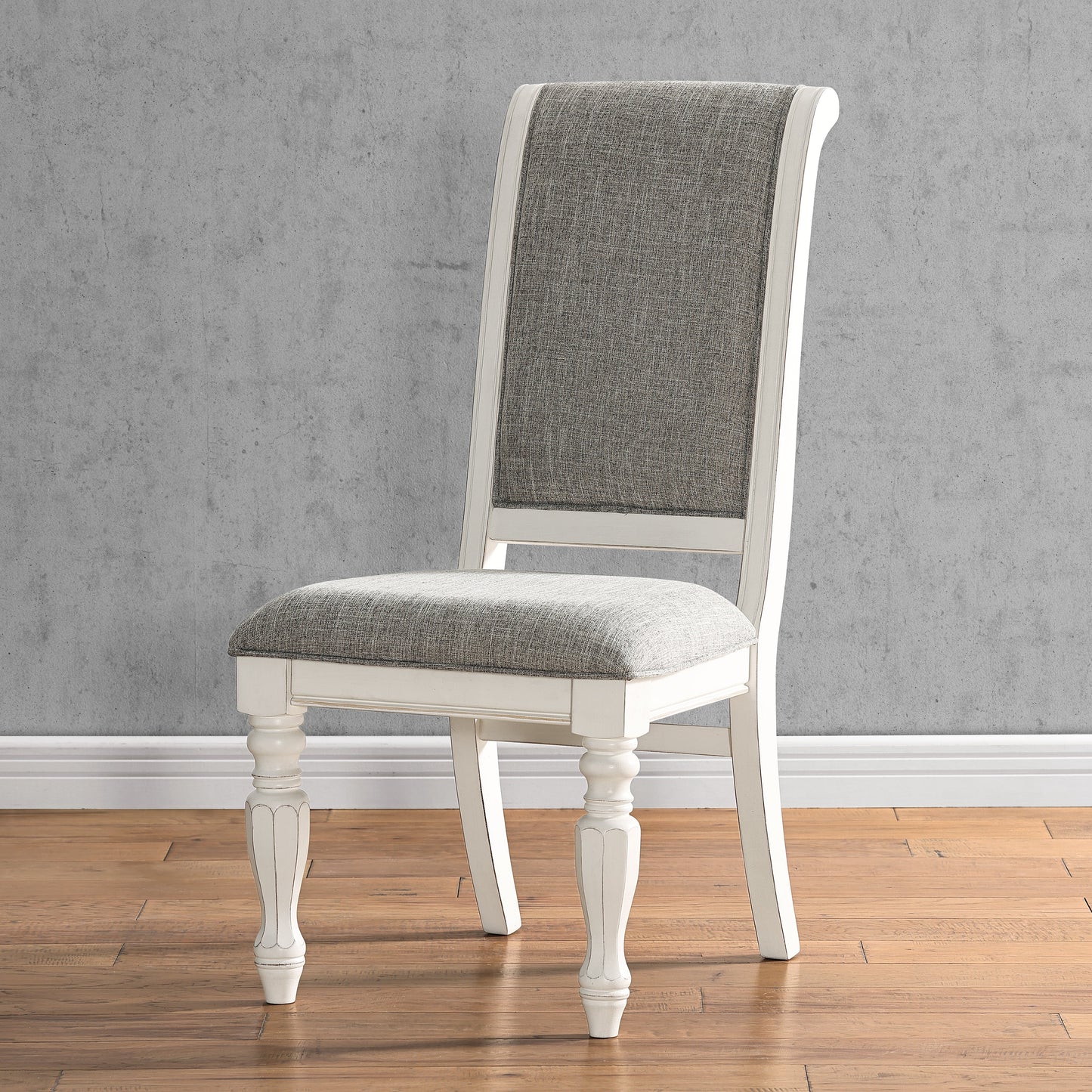 Roundhill Furniture Belleza Solid Wood Upholstered Dining Chairs, Antique White, Set of 2