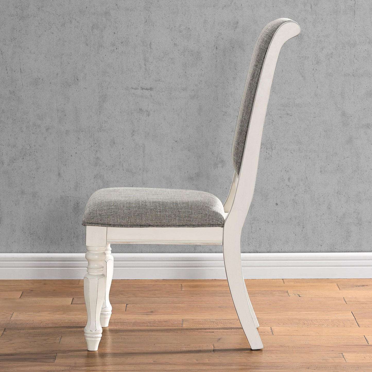 Roundhill Furniture Belleza Solid Wood Upholstered Dining Chairs, Antique White, Set of 2