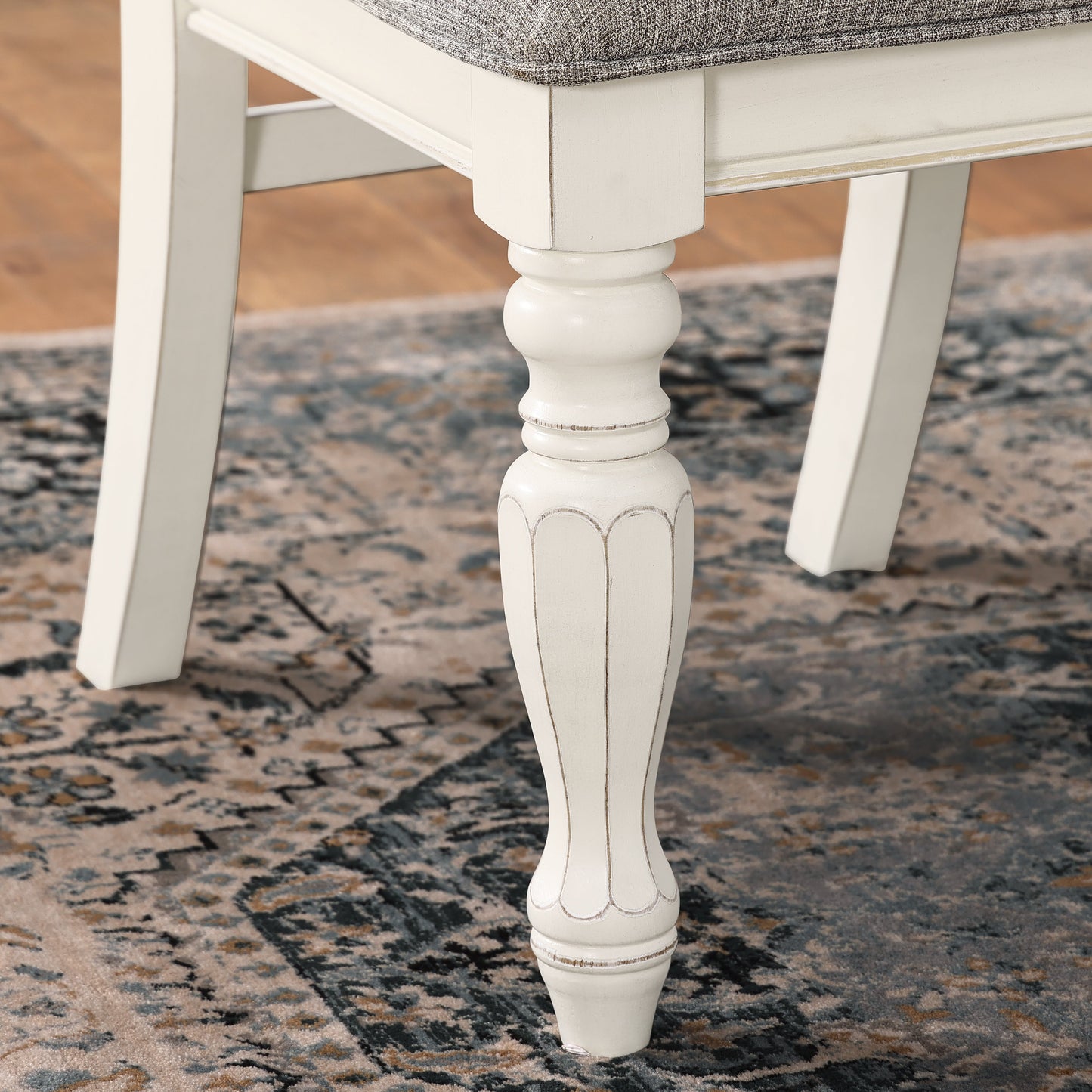 Roundhill Furniture Belleza Solid Wood Upholstered Dining Chairs, Antique White, Set of 2