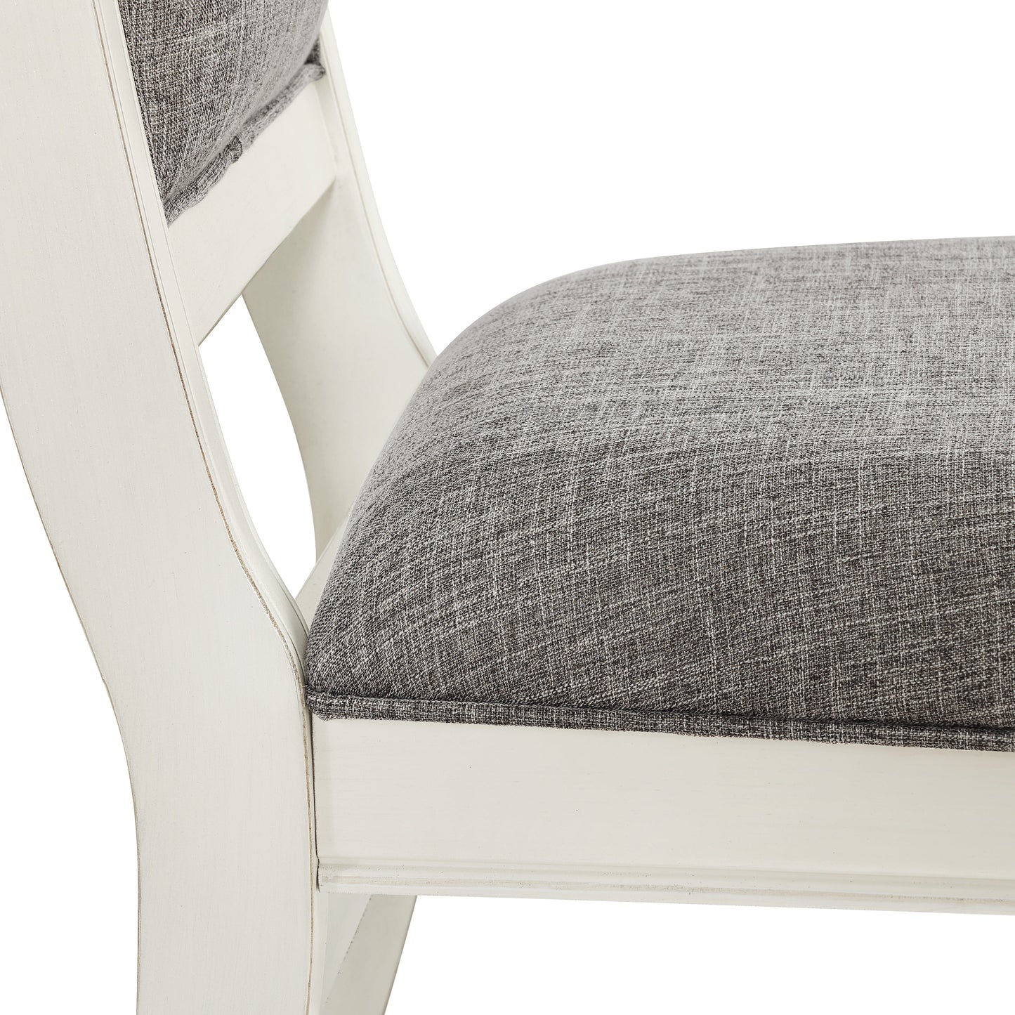Roundhill Furniture Belleza Solid Wood Upholstered Dining Chairs, Antique White, Set of 2