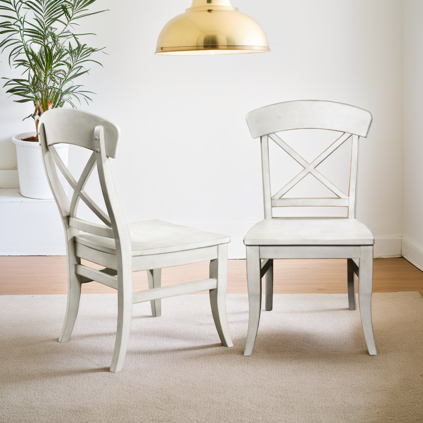 Roundhill Furniture Harola Cross-back Dining Side Chairs, Smoky White Finish, Set of 2