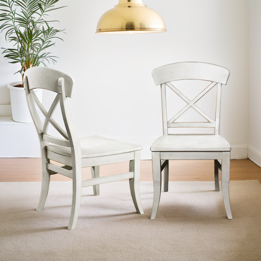 Roundhill Furniture Harola Cross-back Dining Side Chairs, Smoky White Finish, Set of 2