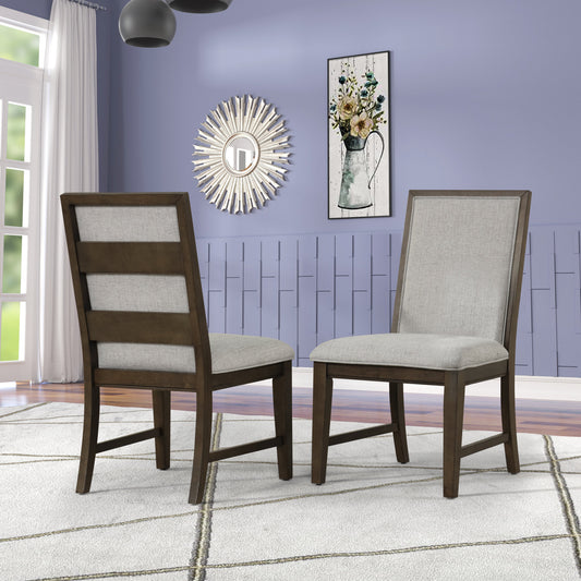 Roundhill Furniture Aberll Solid Wood Upholstered Dining Chairs, Gray, Set of 2