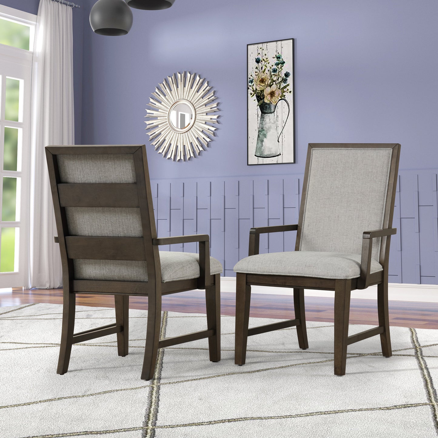 Roundhill Furniture Aberll Solid Wood Upholstered Armchairs, Gray, Set of 2