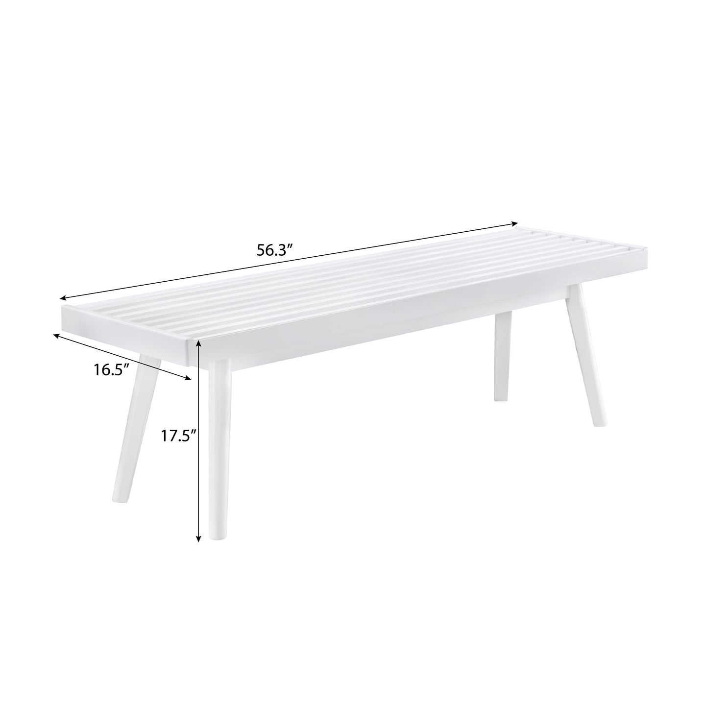 Roundhill Furniture Larwich Solid Wood Slatted Bench, 56.30-Inch Long, White