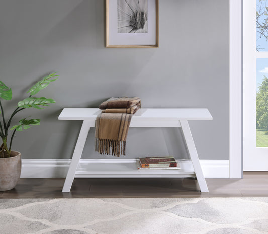 Elyz Solid Wood Bench with Shelf, 36.10-Inch Long, White