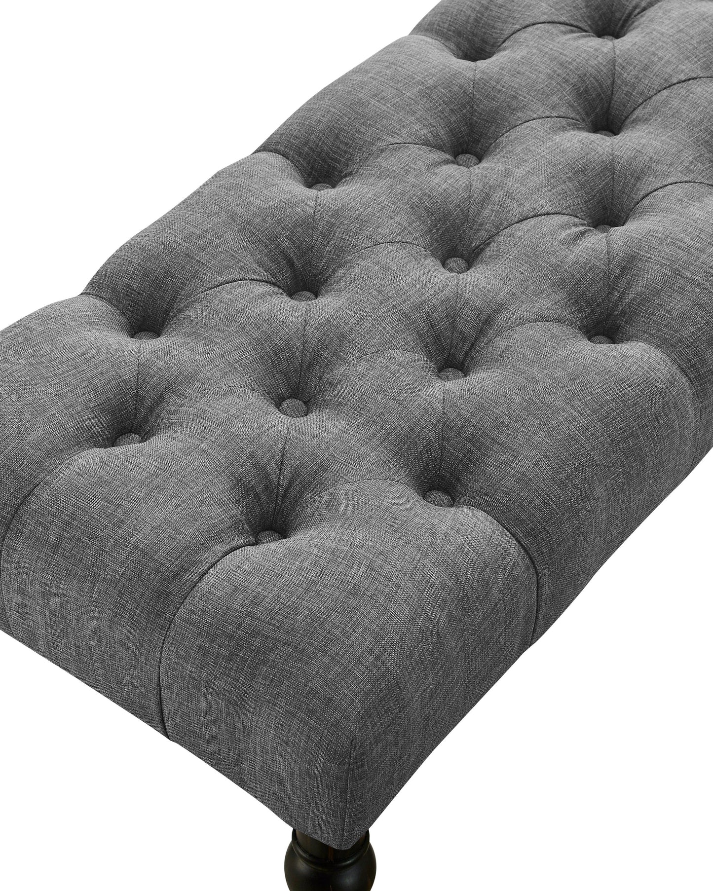 Roundhill Furniture Leviton Fabric Tufted Turned Leg Dining Bench, Gray