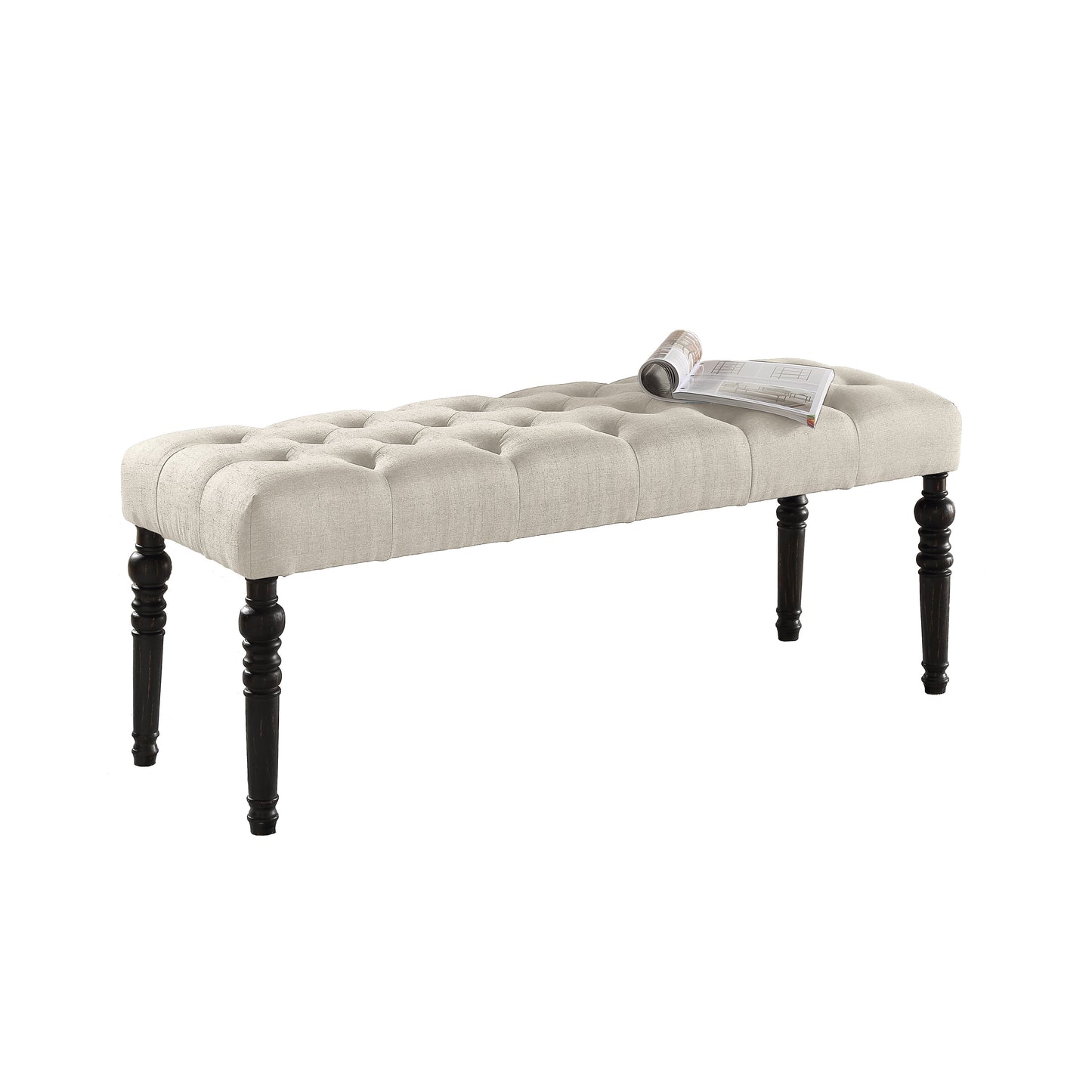 Roundhill Furniture Leviton Fabric Tufted Turned Leg Dining Bench, Tan