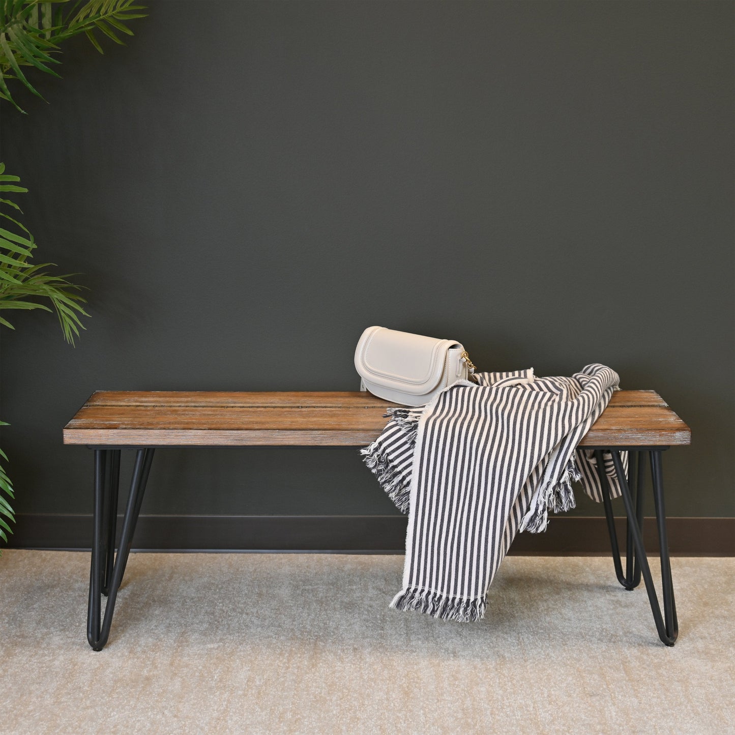 Roundhill Furniture Aryven Industrial Wood Dining Bench, Rustic Dark Pine Finish
