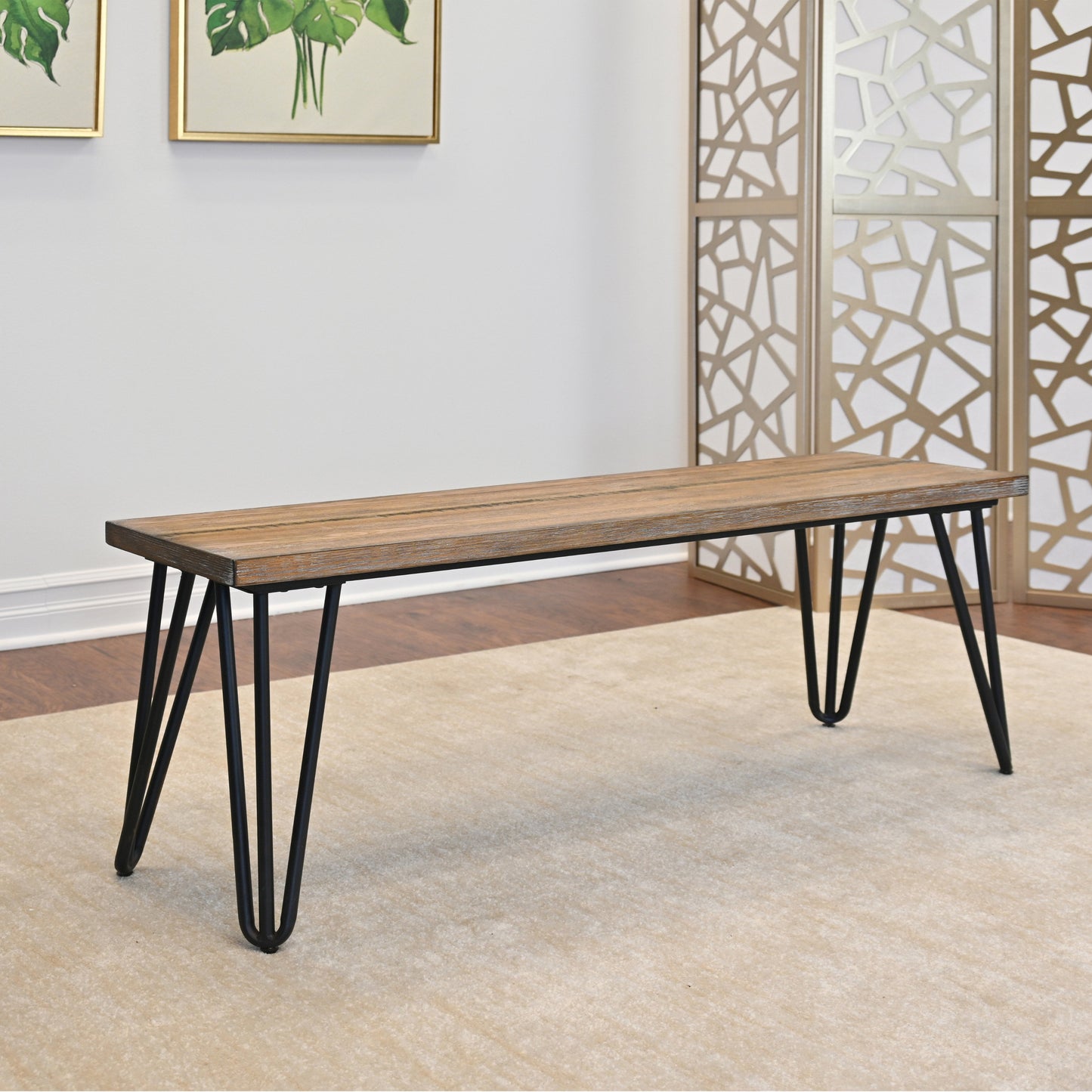 Roundhill Furniture Aryven Industrial Wood Dining Bench, Rustic Dark Pine Finish