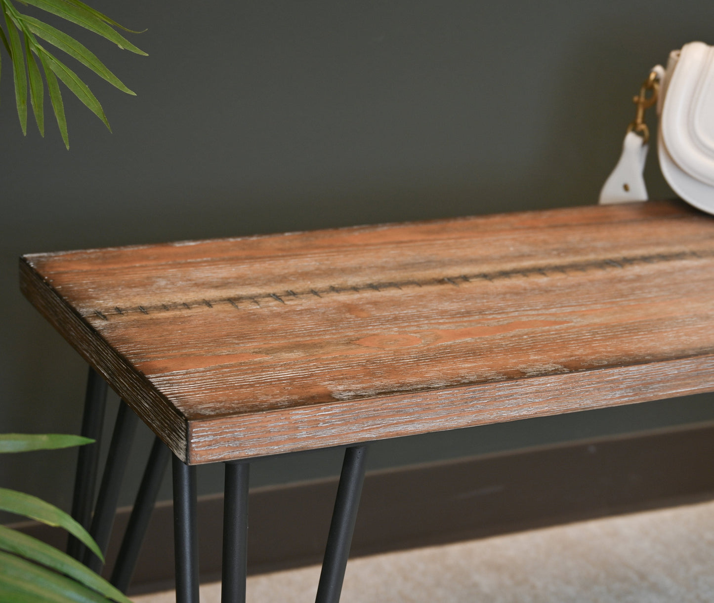 Roundhill Furniture Aryven Industrial Wood Dining Bench, Rustic Dark Pine Finish