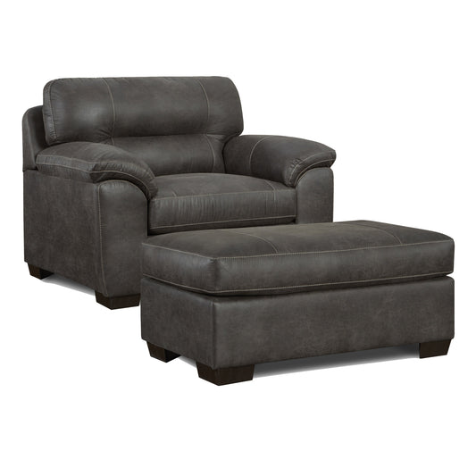 Tirana Contemporary Fabric Pillow-top Arm Chair with Ottoman in Sequoia Ash