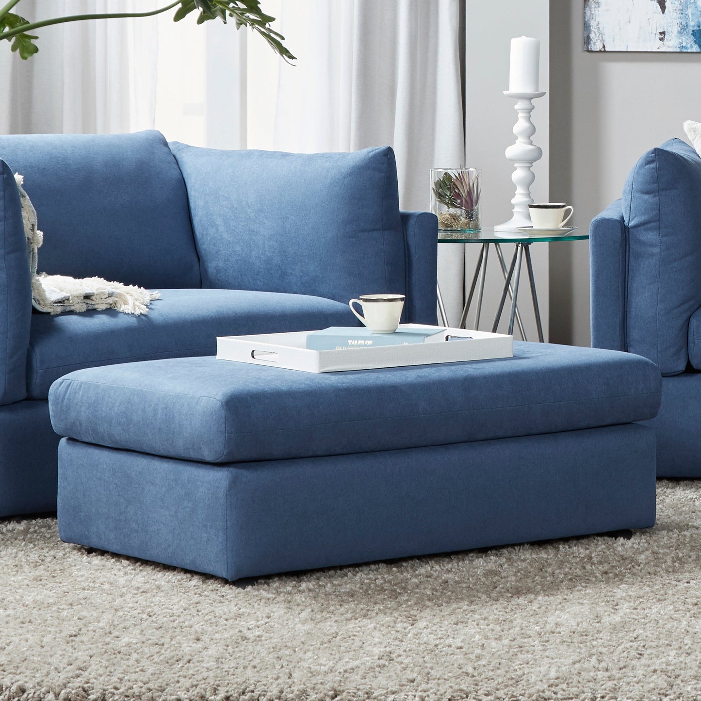 Roundhill Furniture Enda Living Room Fabric Ottoman, Image Navy