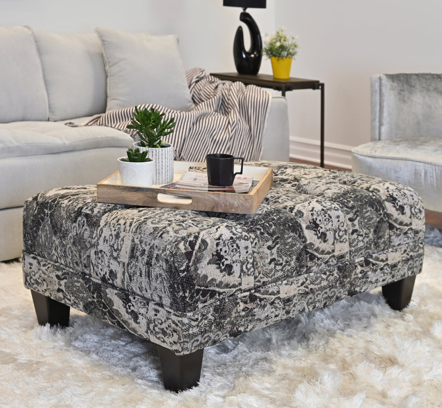 Roundhill Furniture Berliton Fabric Tufted Oversized Ottoman in Turkish Charcoal