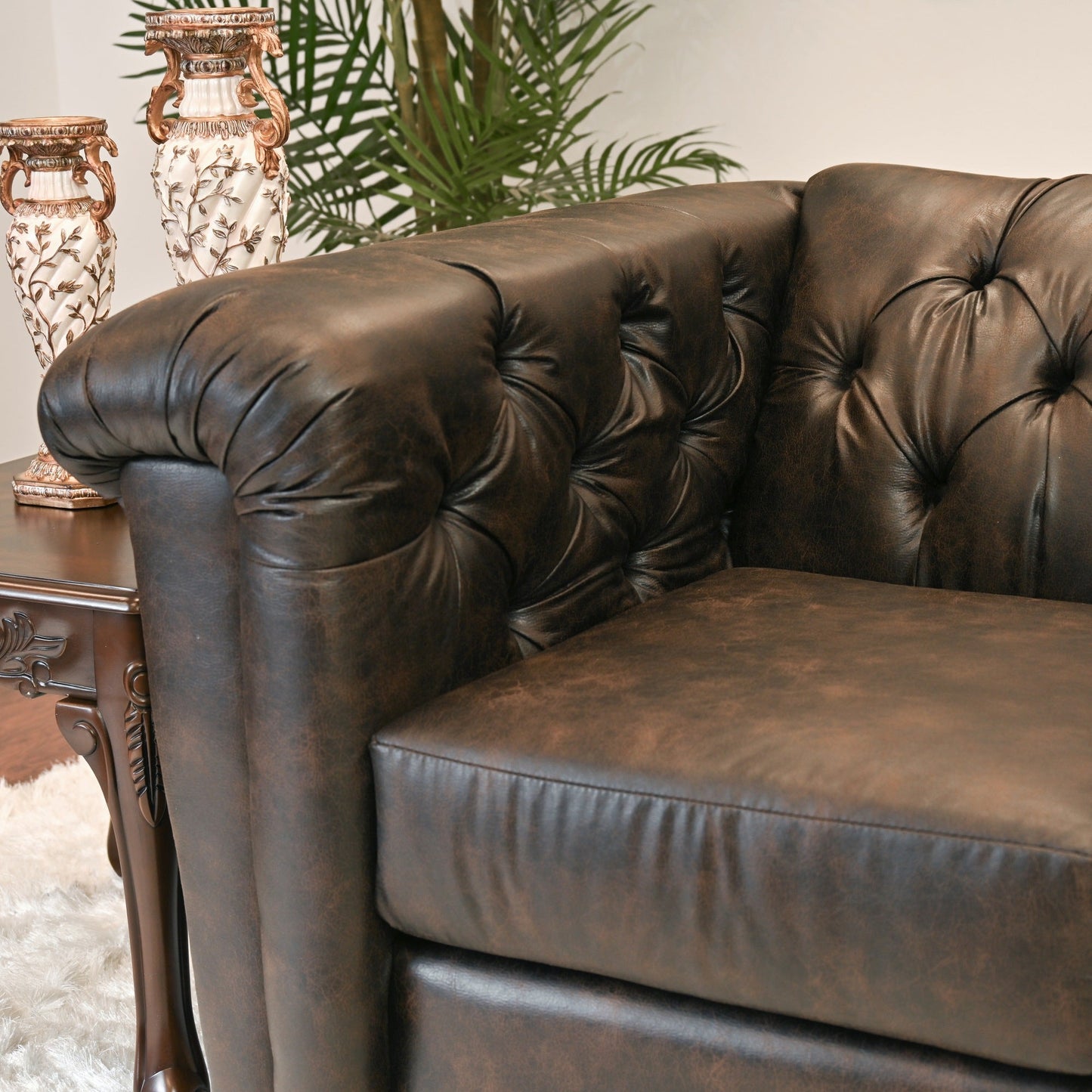 Horton Faux Leather Chesterfield Sofa, Brownie