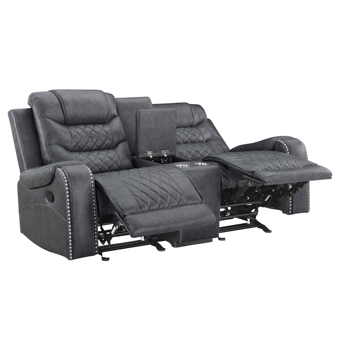 Klens Faux Leather 3-Piece Reclining Living Room Collection with Nailhead Trim, Gray