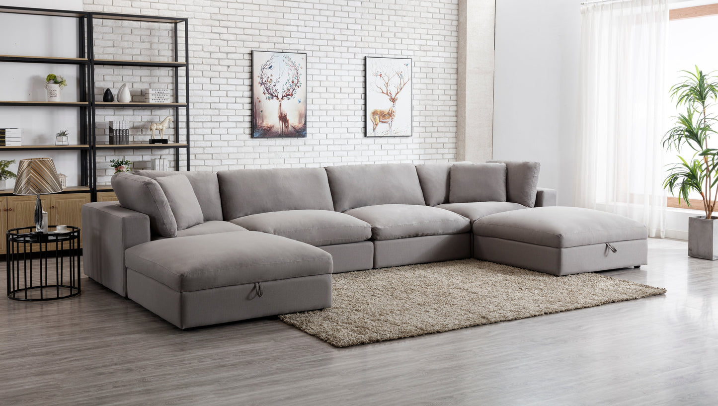 Rivas Contemporary Feather Fill 5-Piece Modular Sectional Sofa with Two Ottomans, Graphite