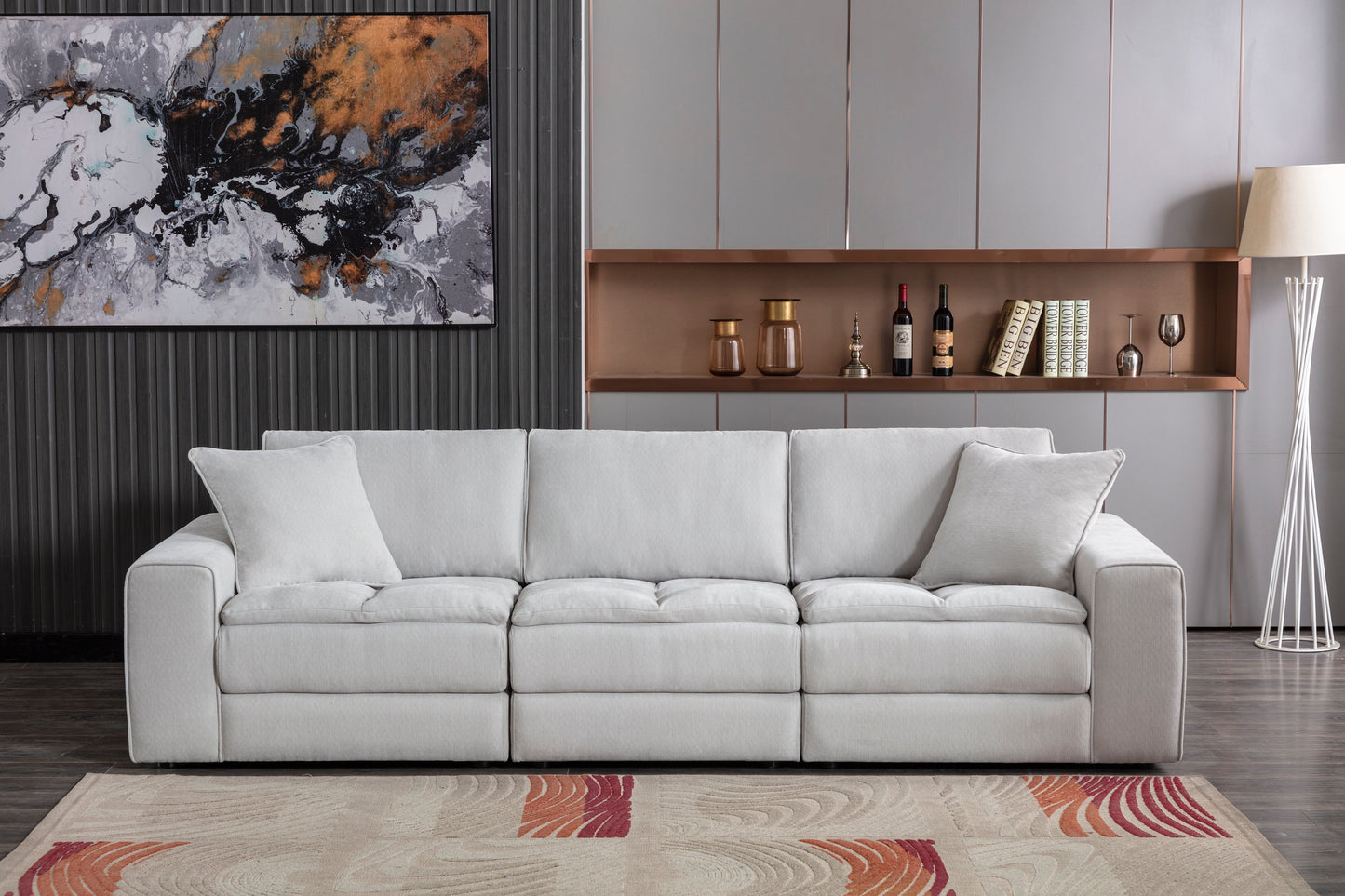 Breton Contemporary Fabric Tufted Sofa, Oyster
