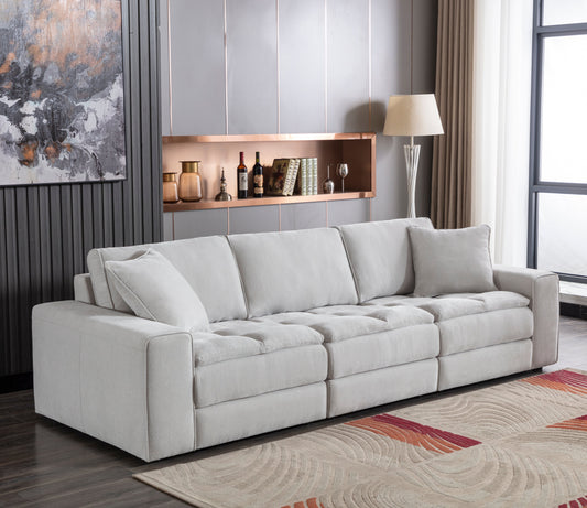 Breton Contemporary Fabric Tufted Sofa, Oyster