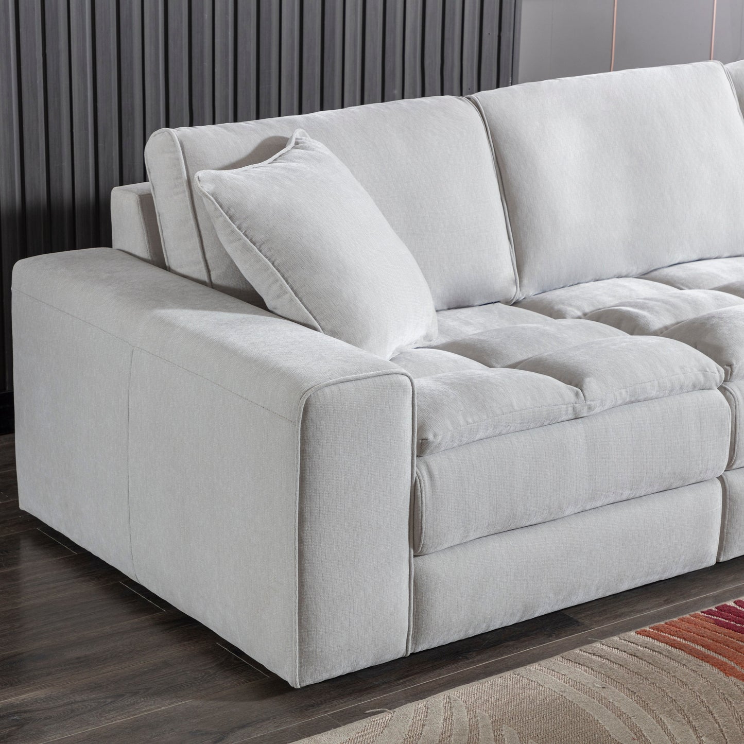 Breton Contemporary Fabric Tufted 6 Piece Modular Sectional Sofa, Oyster