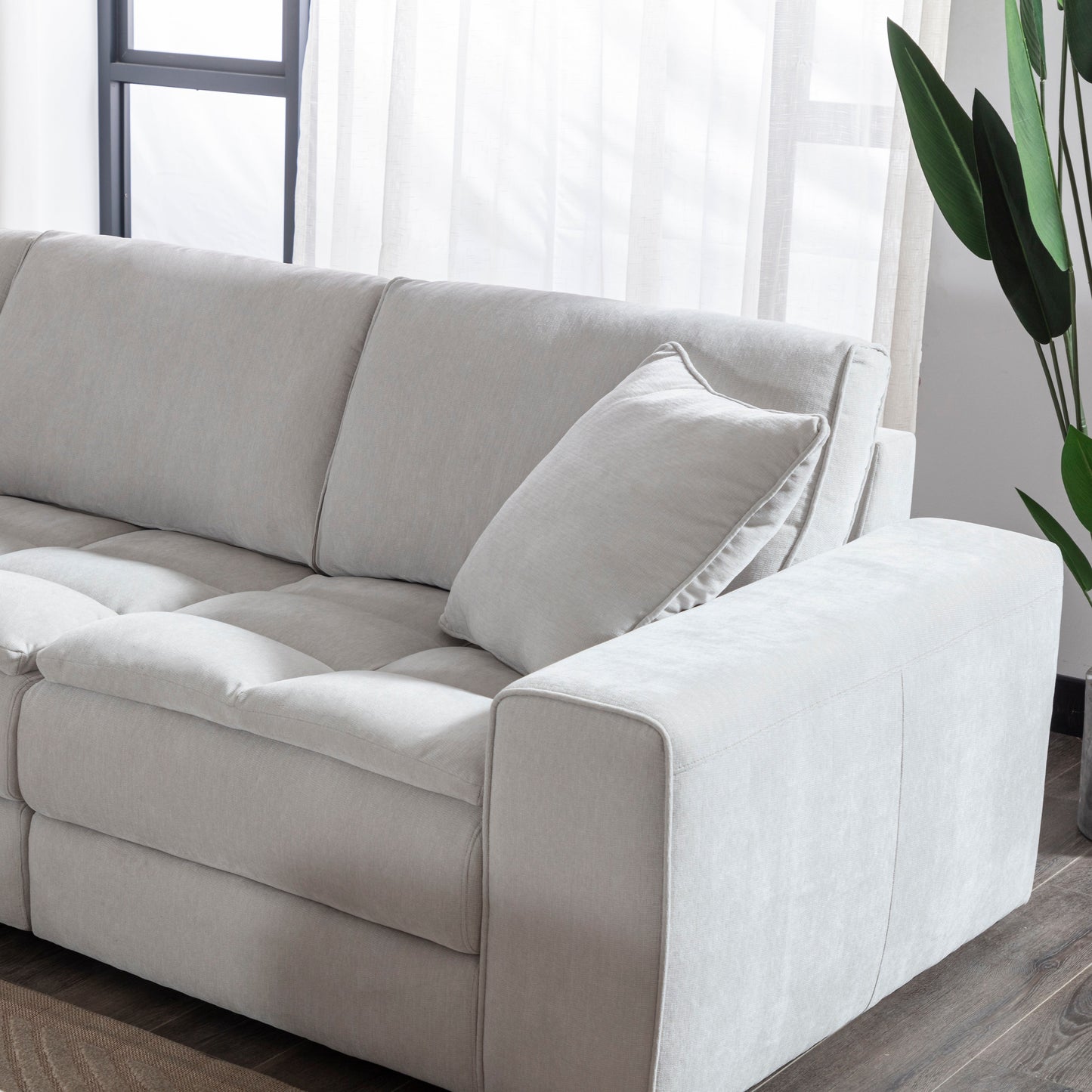 Breton Contemporary Fabric Tufted 4 Piece Sofa, Oyster