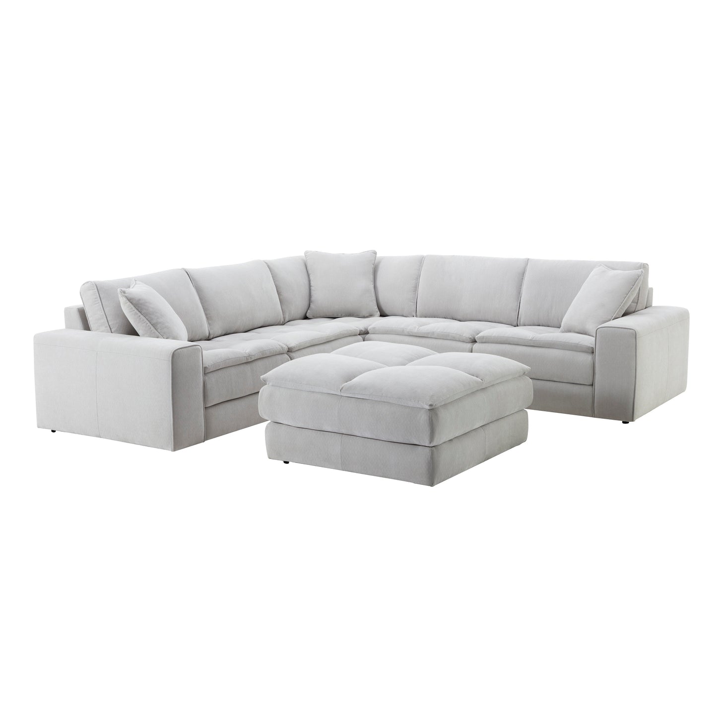Breton Contemporary Fabric Tufted Modular Sectional Sofa with Ottoman, Oyster