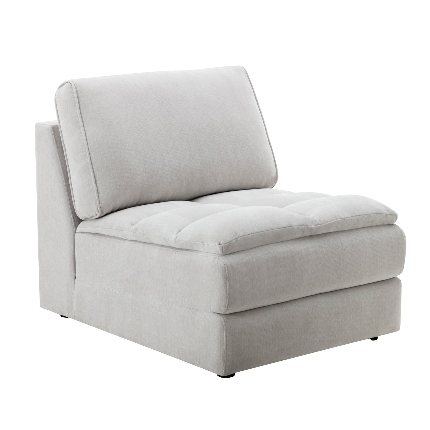 Breton Contemporary Fabric Tufted Modular Sectional Sofa with Ottoman, Oyster