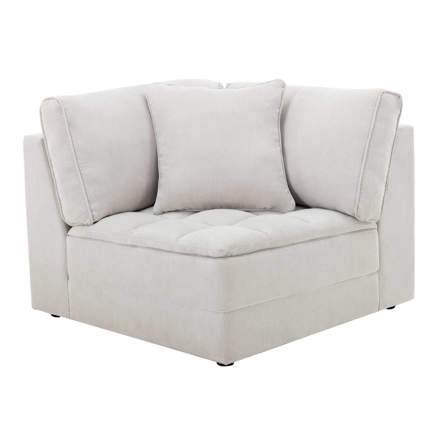 Breton Contemporary Fabric Tufted Modular Sectional Sofa with Ottoman, Oyster