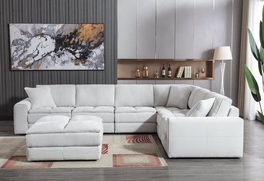 Breton Contemporary Fabric Tufted Modular Sectional Sofa Collection, Oyster