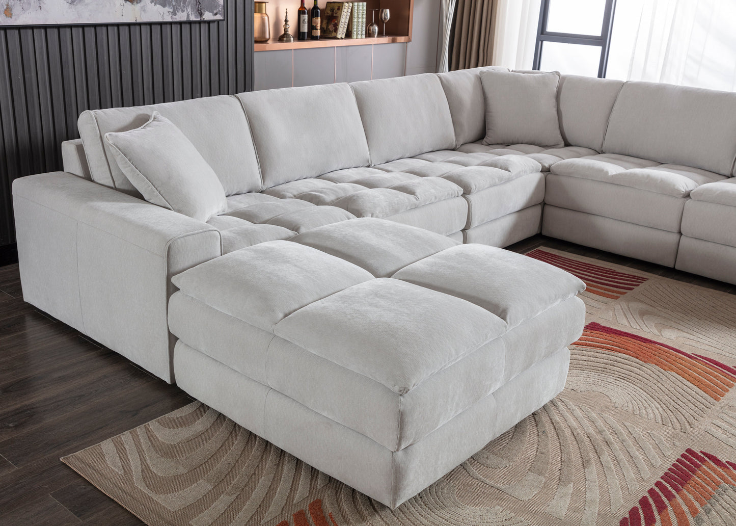 Breton Contemporary Fabric Tufted Modular Sectional Sofa Collection, Oyster