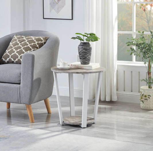 Roundhill Furniture Elysian Contemporary Round End Table with Shelf
