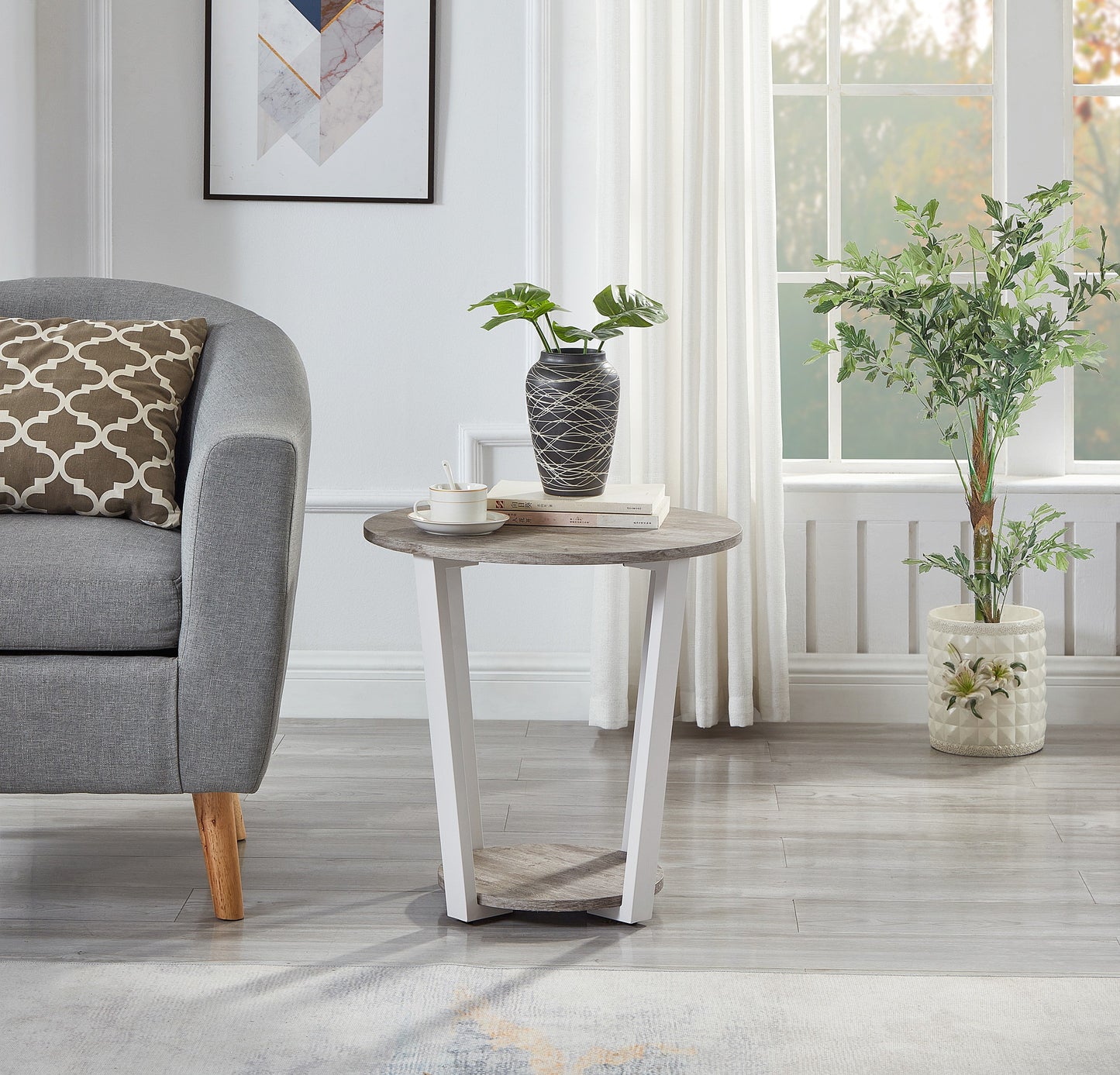 Roundhill Furniture Elysian Contemporary Round End Table with Shelf