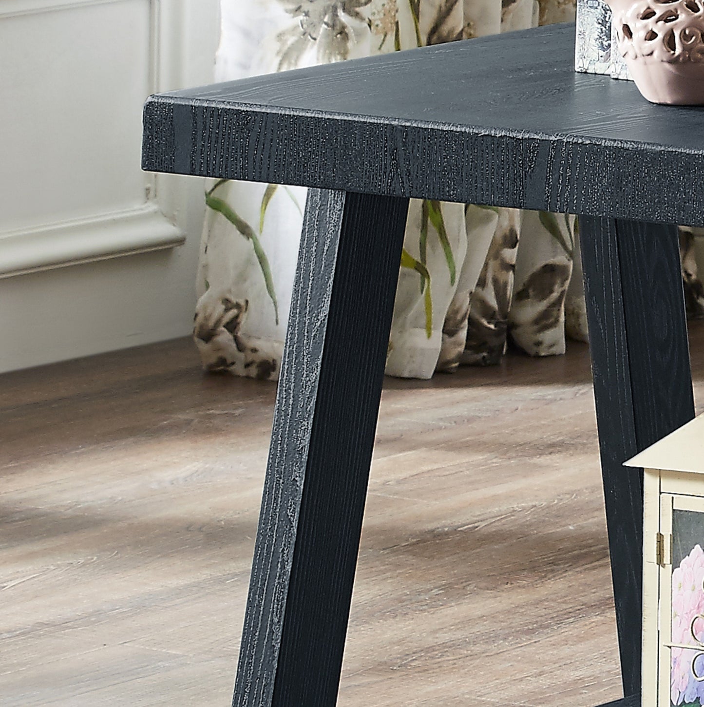 Athens Contemporary Replicated Wood Shelf End Table in Black Finish