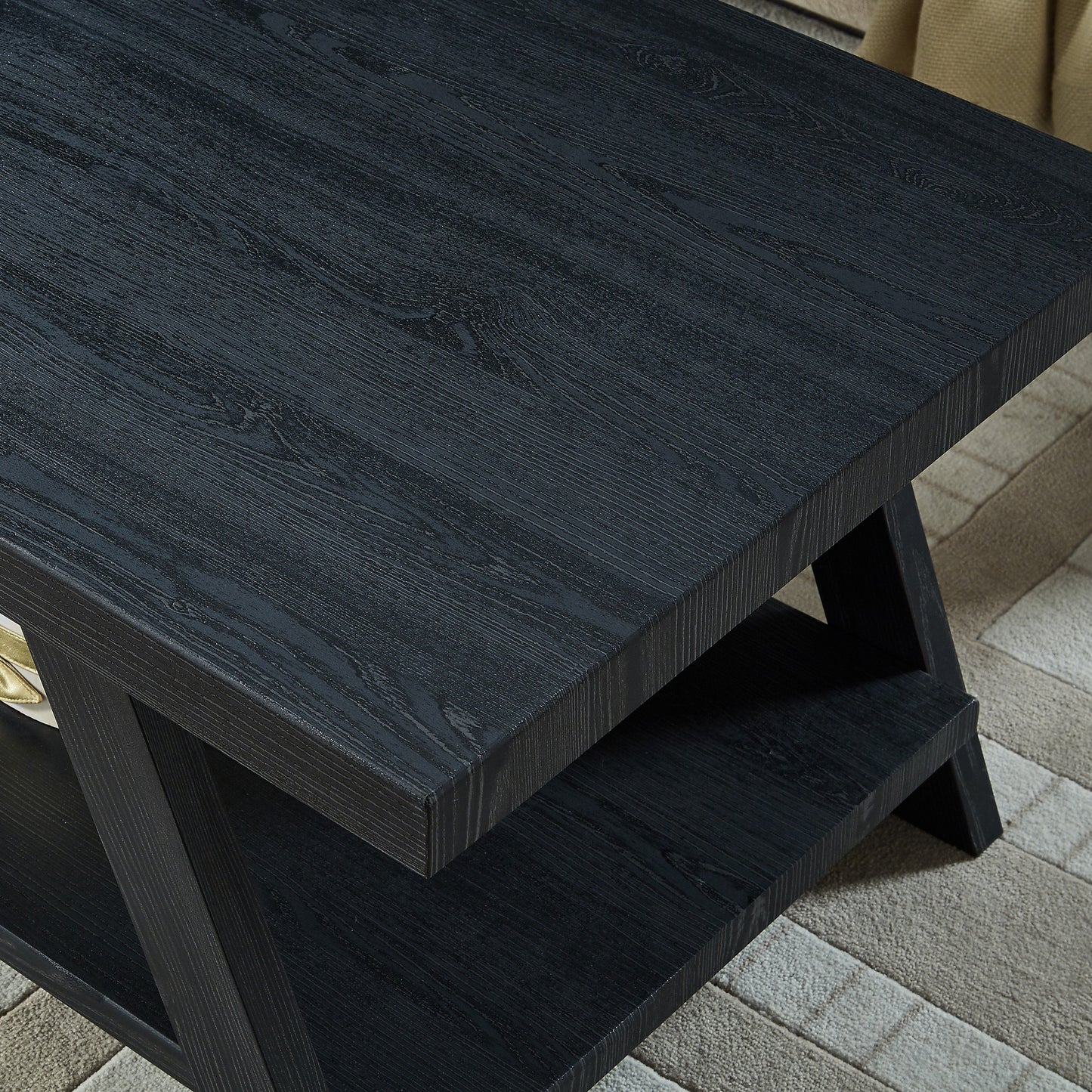 Athens Contemporary Replicated Wood Shelf End Table in Black Finish