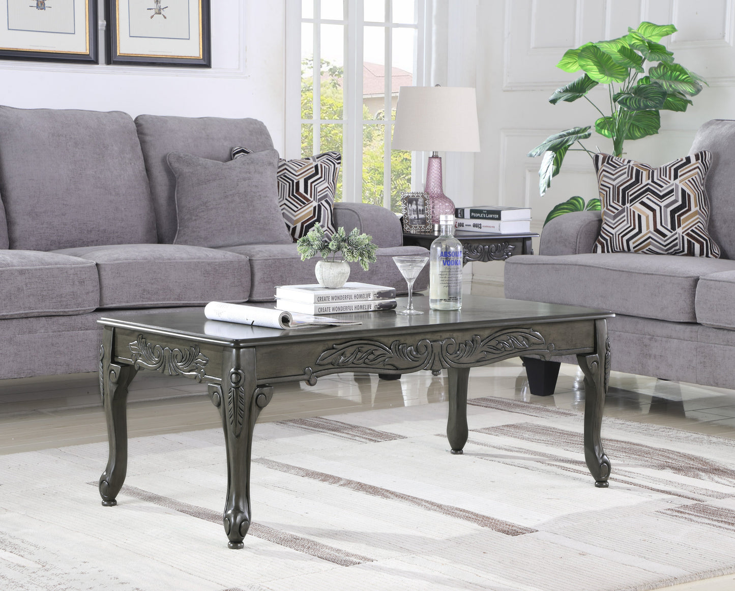 3Pc Gray Finish Coffee & End Table Set
