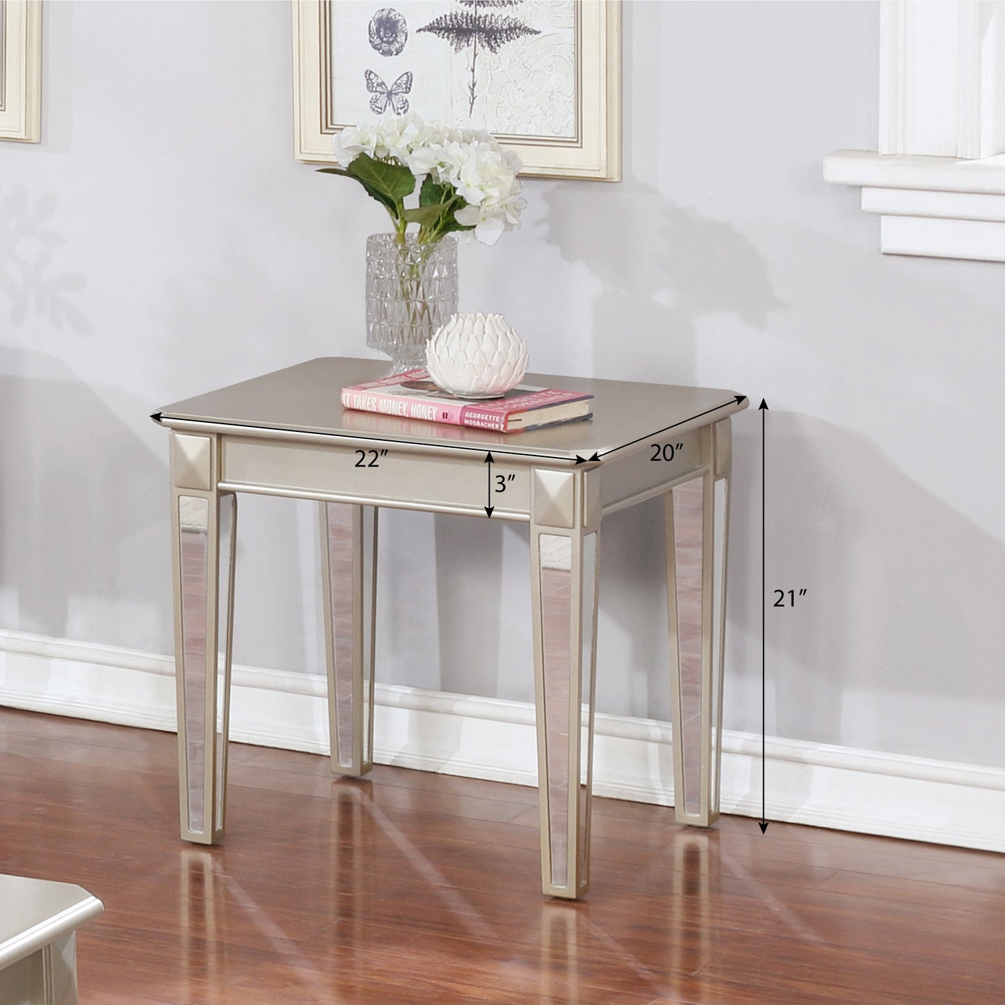Barent Contemporary Wood 3-Piece Coffee Table Set with Mirrored Legs, Champagne