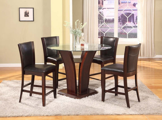 5PC Espresso Finish Glass Top Counter Height Dining Set