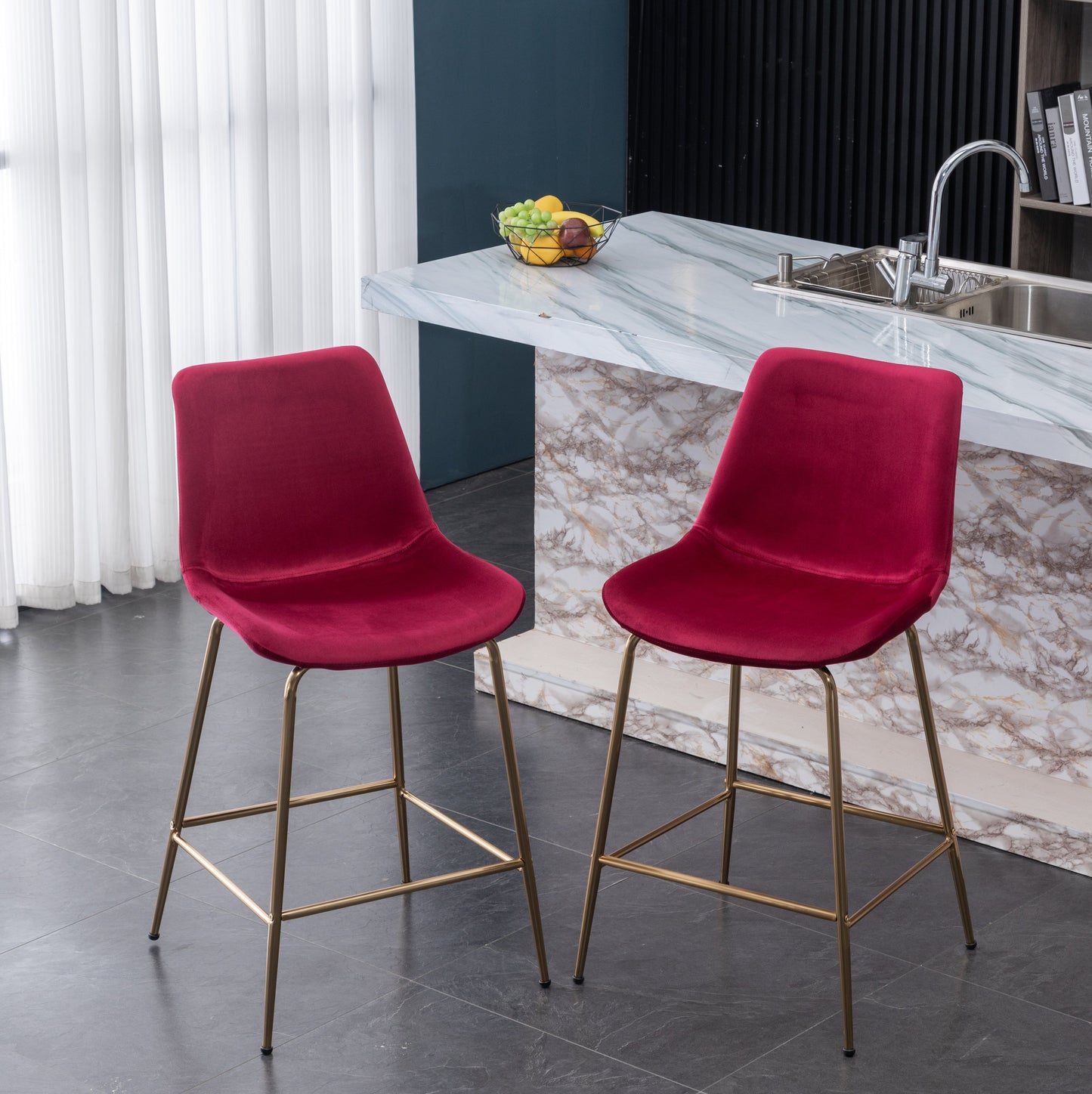 Roundhill Furniture Aufurr Modern Velvet 26.50 Counter Height Stool, Red, Set of 2