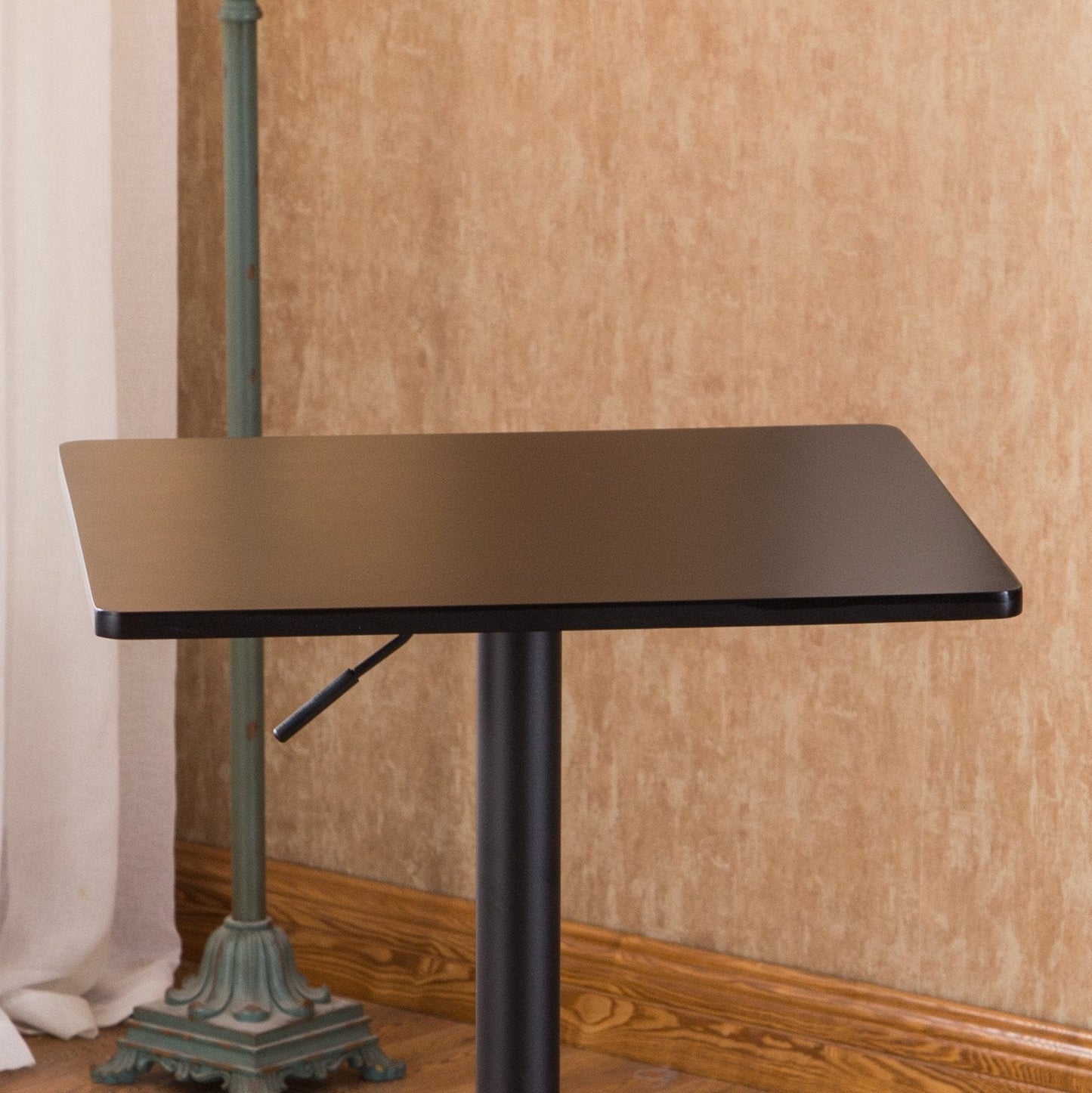 Belham Black Square Top Adjustable Height with Black Leg And Base Metal Bar Table