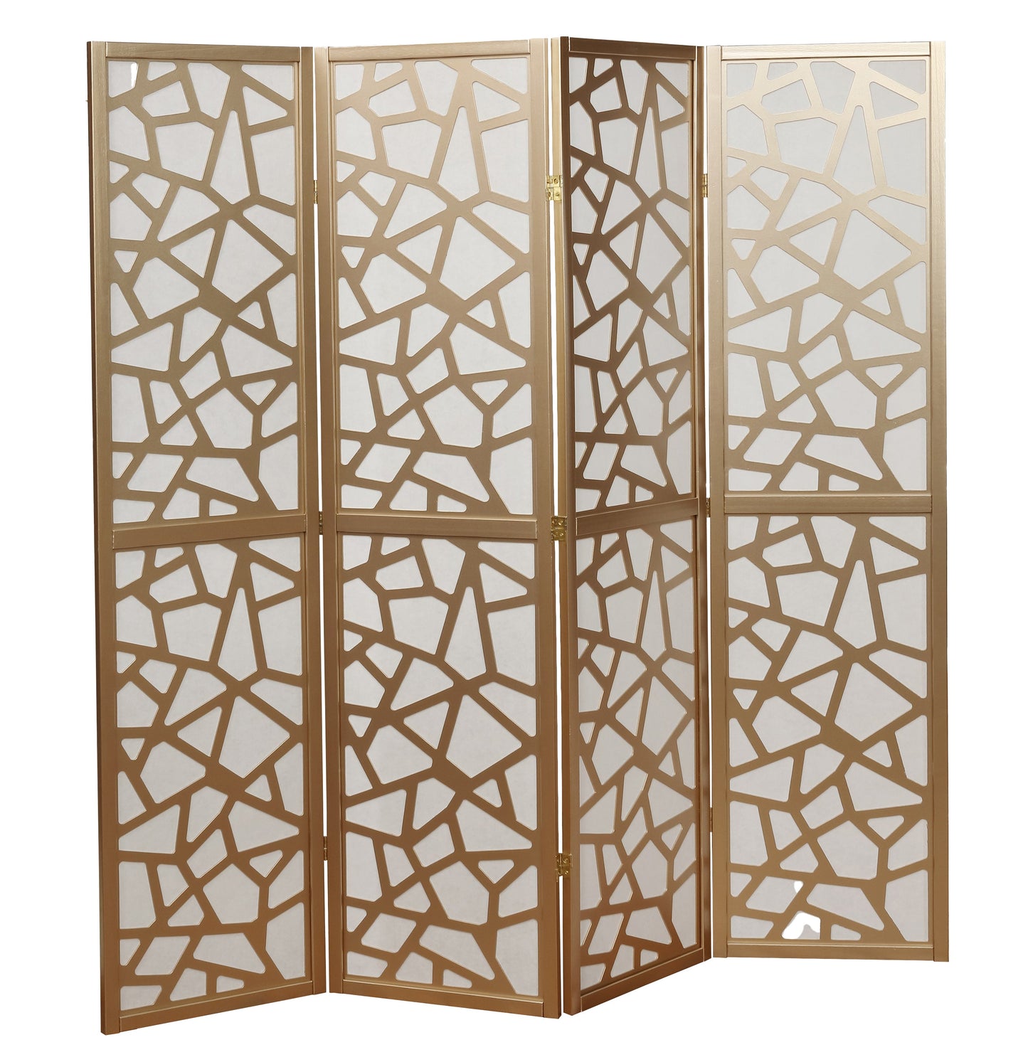 Roundhill Furniture Giyano 4 Panel Screen Room Divider, Gold