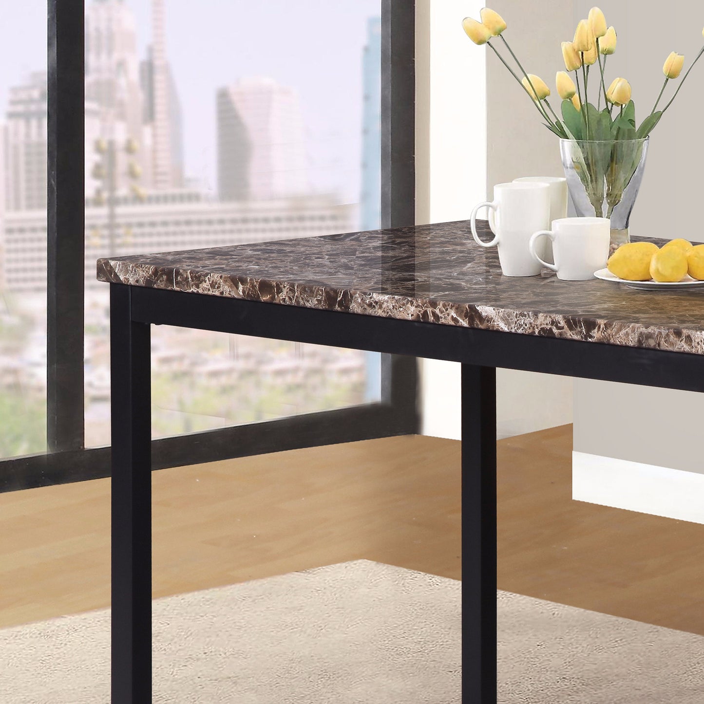 Noyes Metal Dining Table with Laminated Faux Marble Top