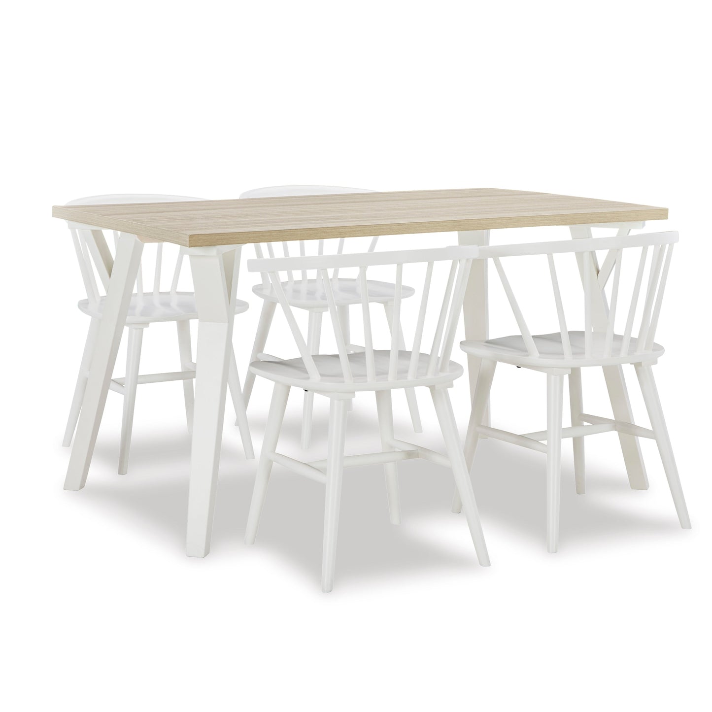 Roundhill Furniture Alwynn White and Natural Wood 5-piece Dining Set, Dining Table with 4 Windsor Chairs