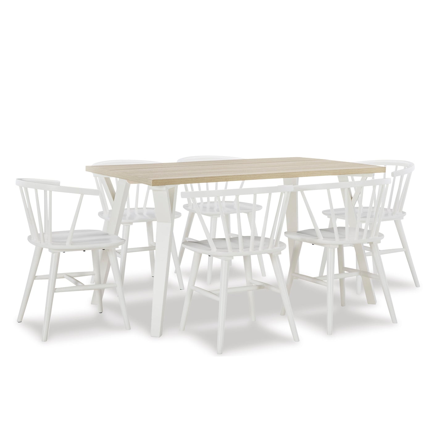 Roundhill Furniture Alwynn White and Natural Wood 7-piece Dining Set, Dining Table with 6 Windsor Chairs