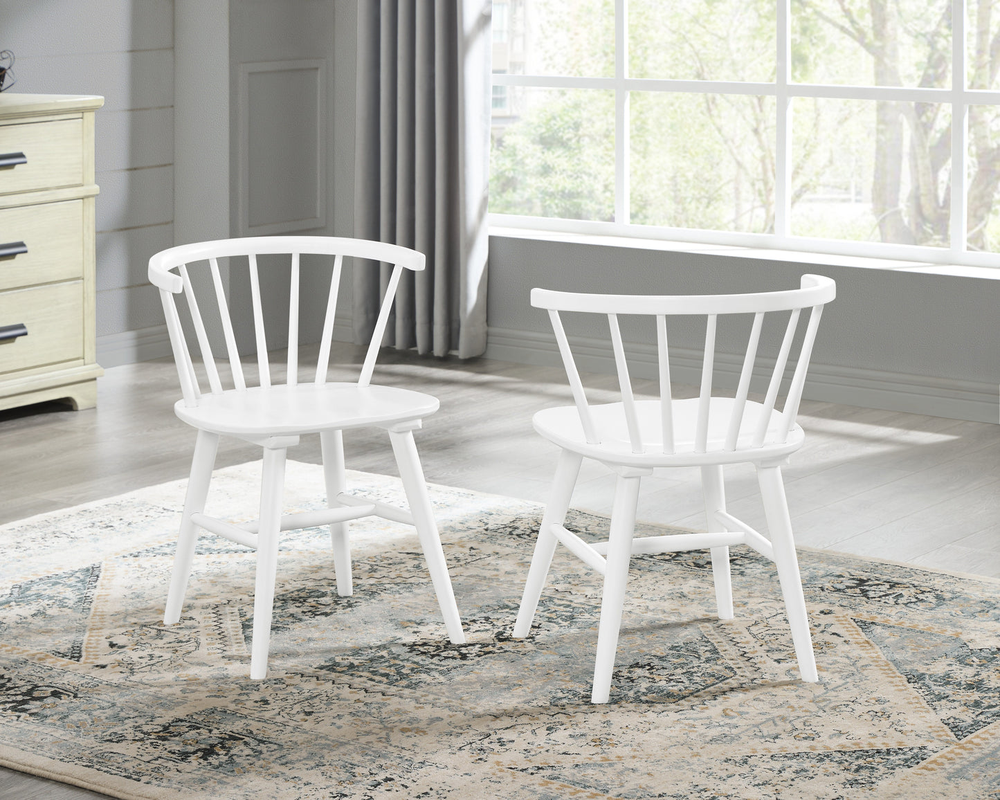 Roundhill Furniture Alwynn White and Natural Wood 7-piece Dining Set, Dining Table with 6 Windsor Chairs
