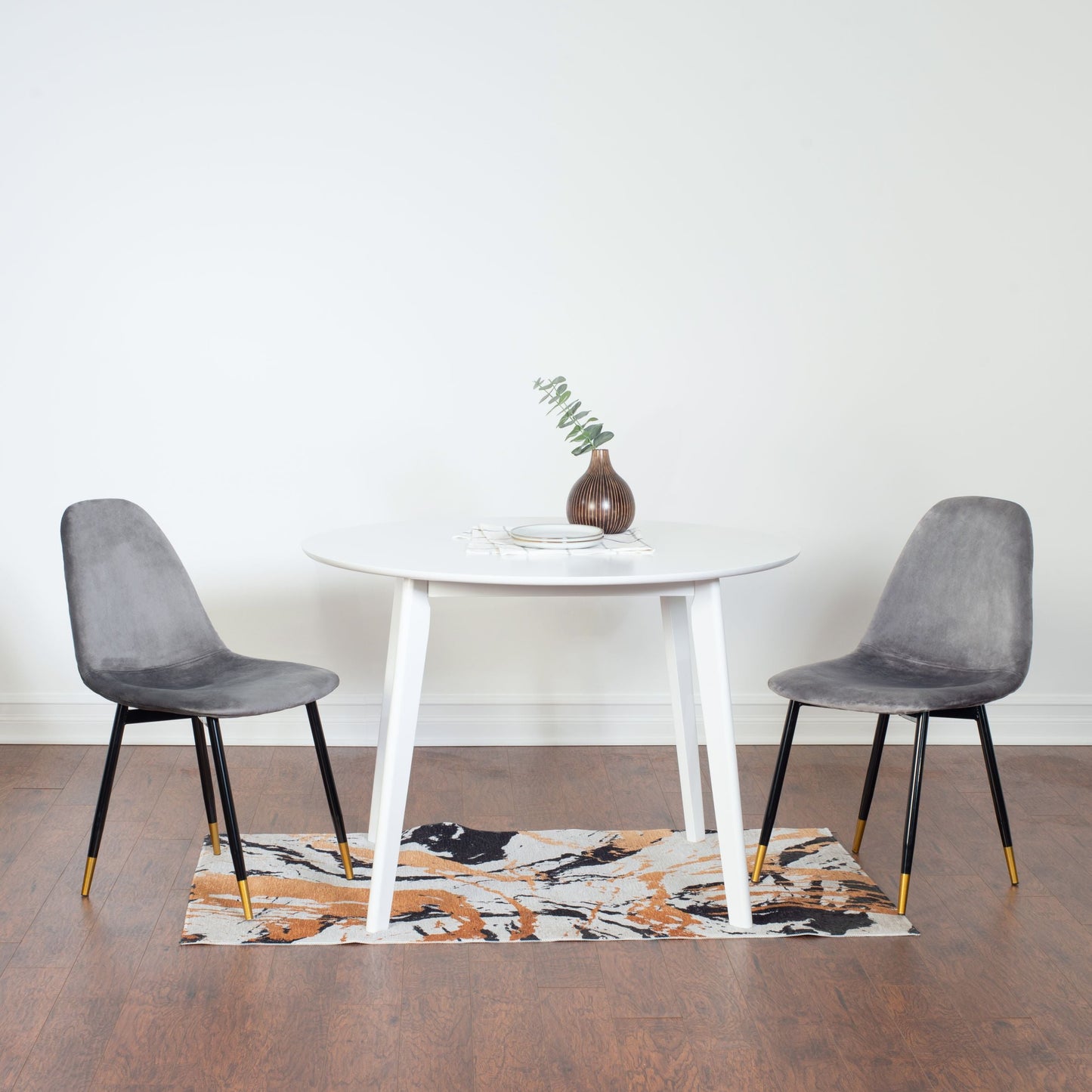 Roundhill Furniture Lassan Contemporary Dining Set, White Round Dining Table with 4 Chairs, 5-Piece
