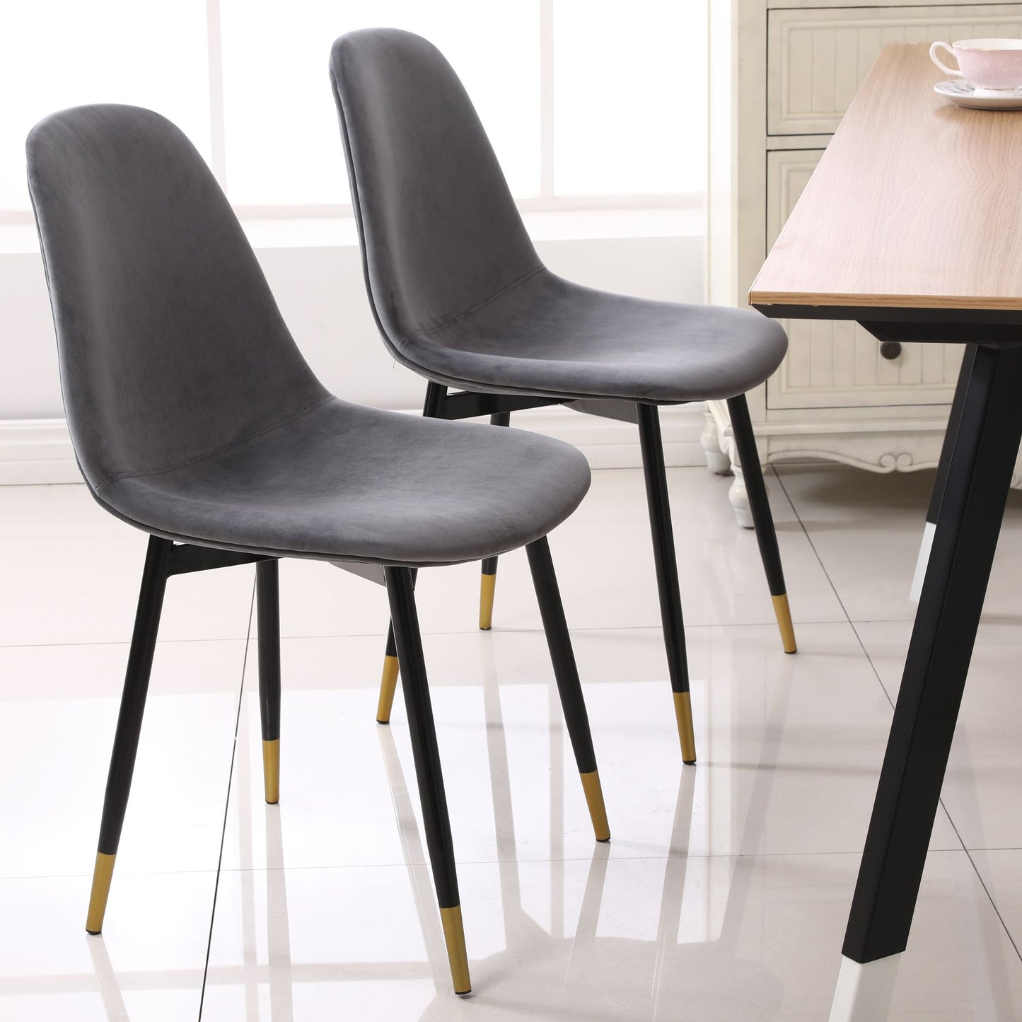 Roundhill Furniture Lassan Contemporary Dining Set, White Round Dining Table with 4 Chairs, 5-Piece